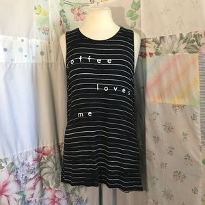 Coffee Loves Me Striped Long Muscle Tee